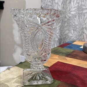Clear Crystal Vase with Starburst and Geometric Accents